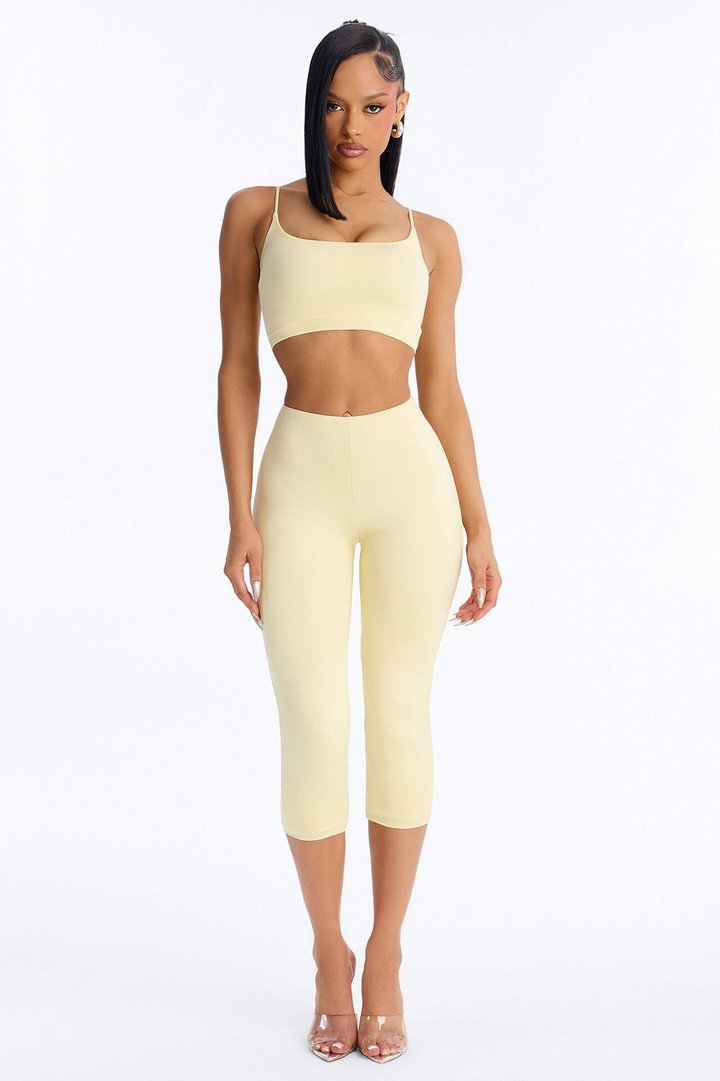 Seamless Smooth Base Layer Double Lined Cami Crop Top - Butter Yellow