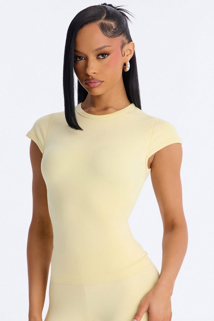 Seamless Smooth Double Lined Cap Sleeve Baby Tee - Butter Yellow
