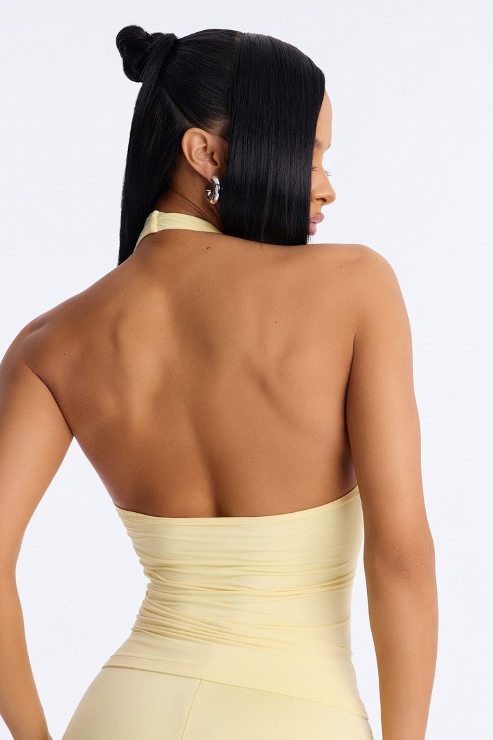 Second Skin Double Lined Ruched V Wire Halter Top - Butter Yellow