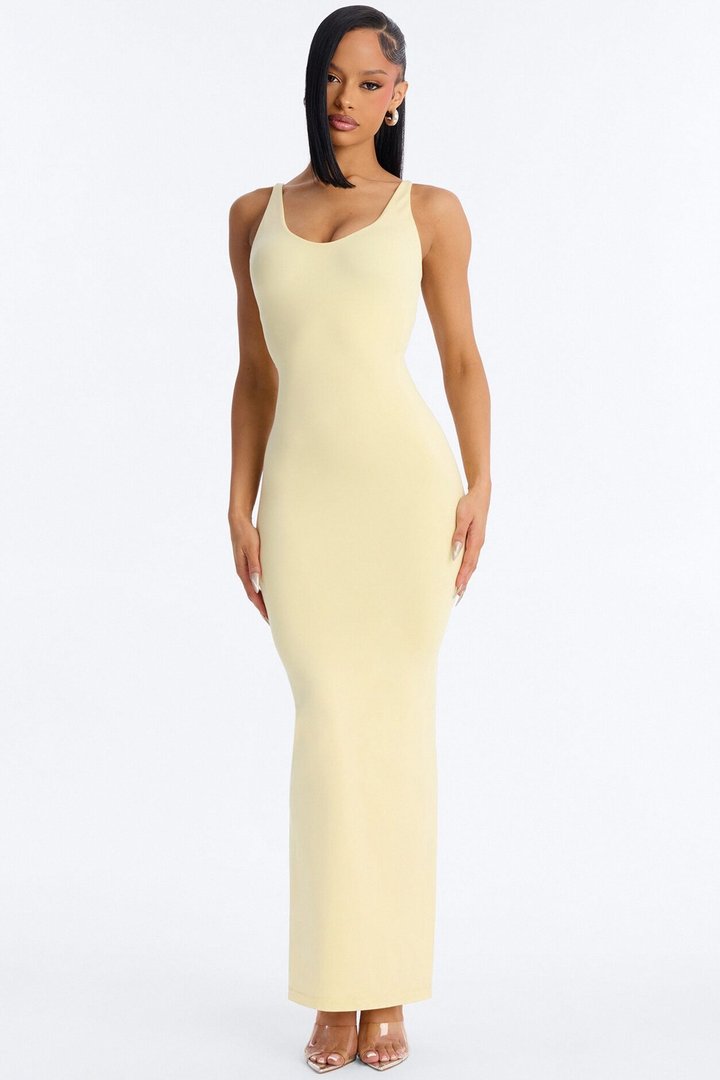 Seamless Smooth Double Lined Scoop Neck Maxi Dress - Butter Yellow