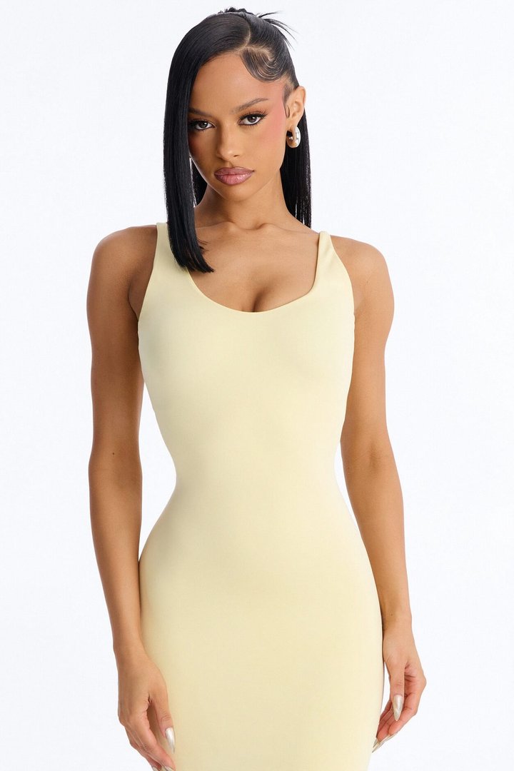 Seamless Smooth Double Lined Scoop Neck Maxi Dress - Butter Yellow