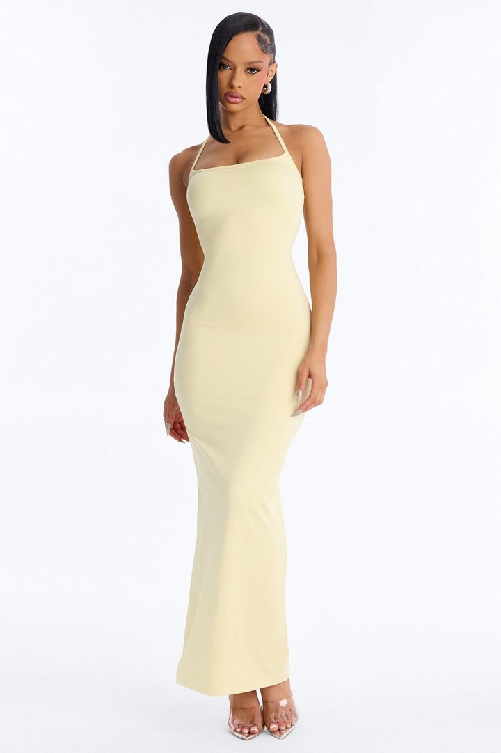 Contour Double Lined Halter Maxi Dress - Butter Yellow