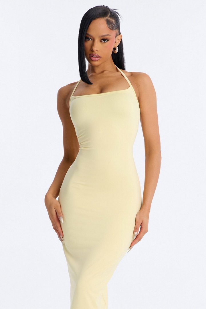 Contour Double Lined Halter Maxi Dress - Butter Yellow