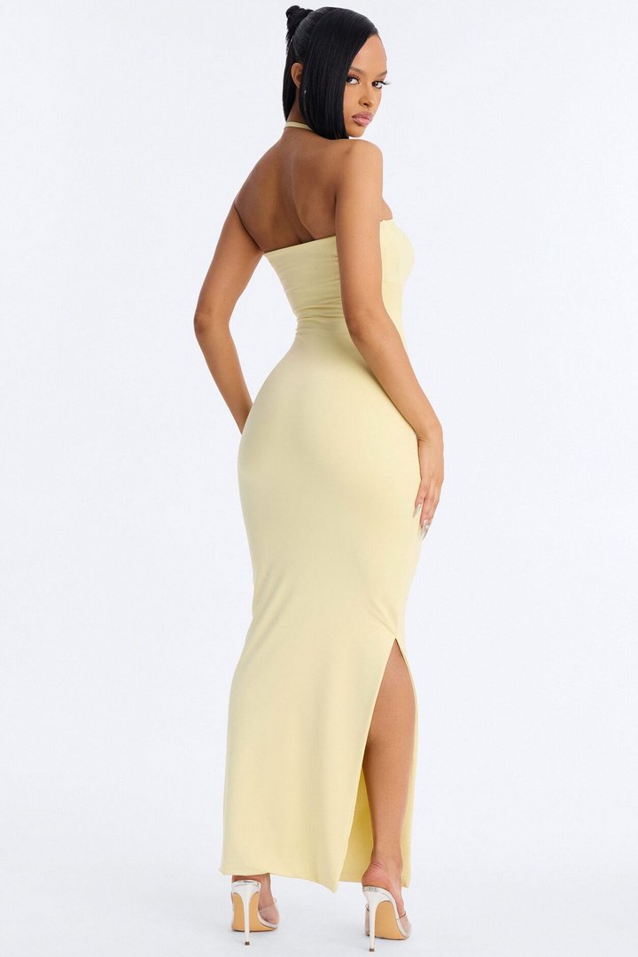 Contour Double Lined Halter Maxi Dress - Butter Yellow