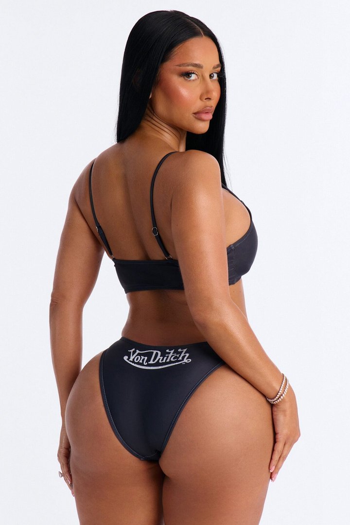 Von Dutch Rhinestone Logo 2 Piece Bikini Set - Black/combo