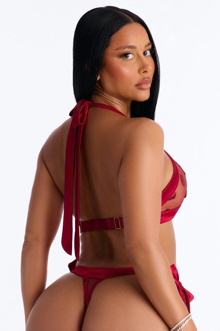 Larina Mesh Embroidered 2 Piece Bralette Set - Red