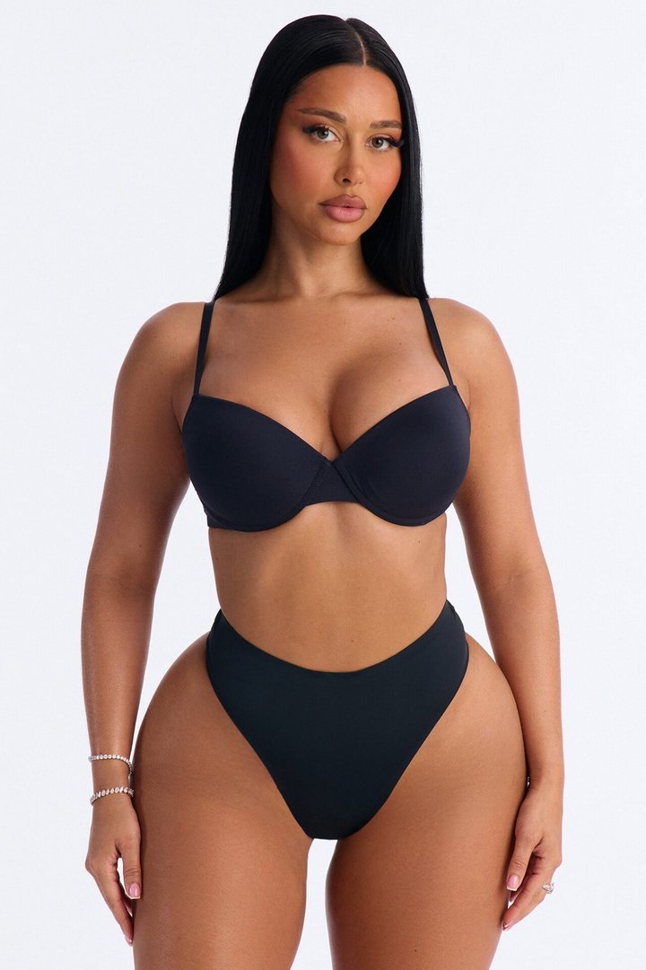 Soft Fit Smoothing High Waist Microfiber Thong Panty - Black