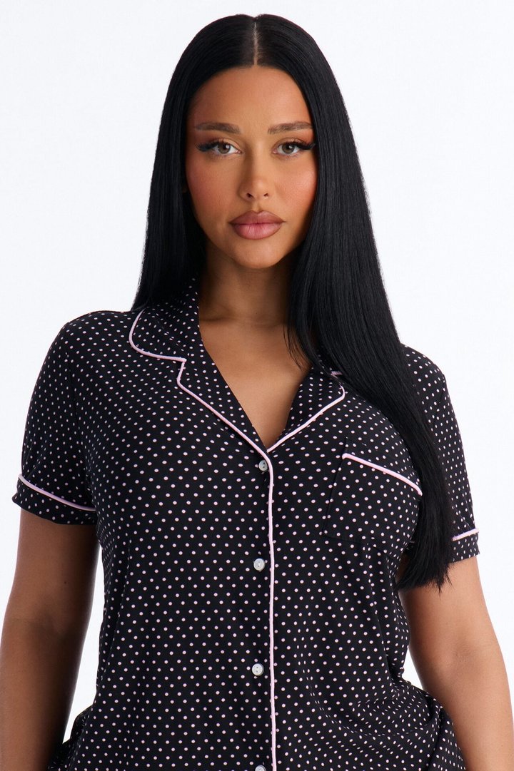 Snuggle All Night Button Up PJ Short Set - Black/Pink