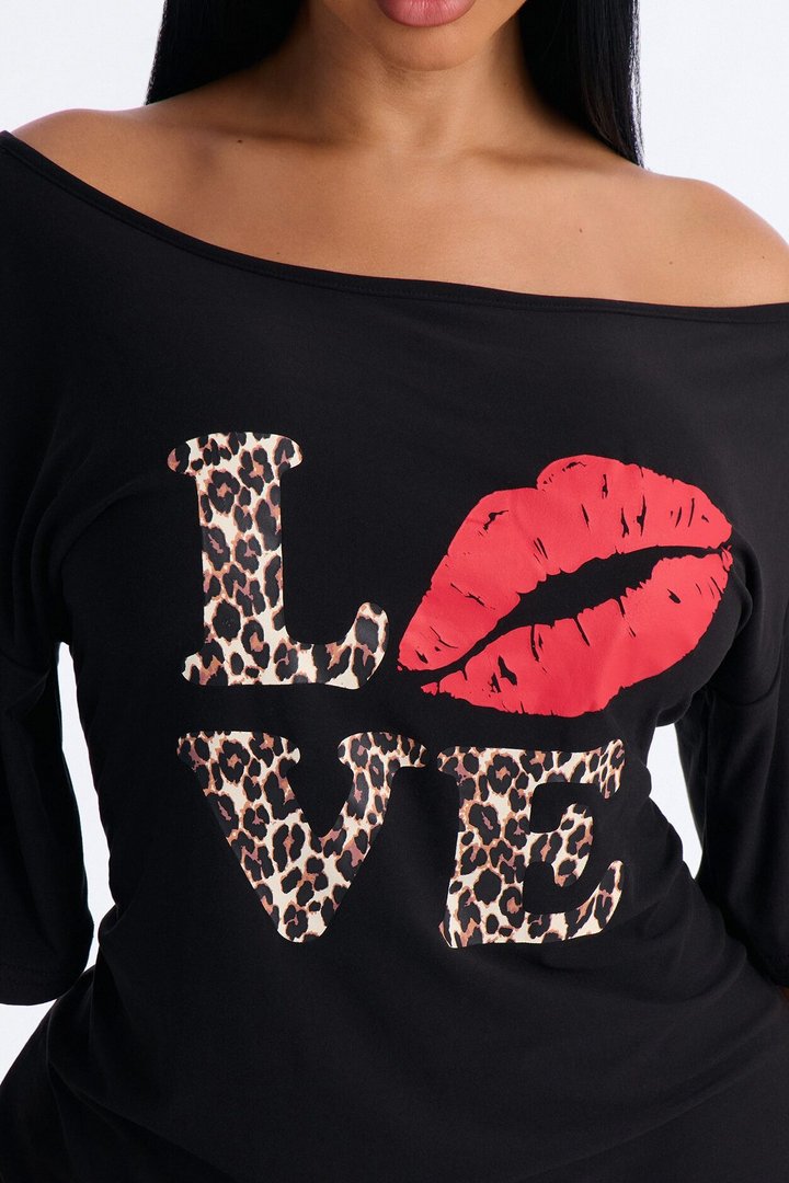 Love My Sleep Off Shoulder Sleep Shirt - Black