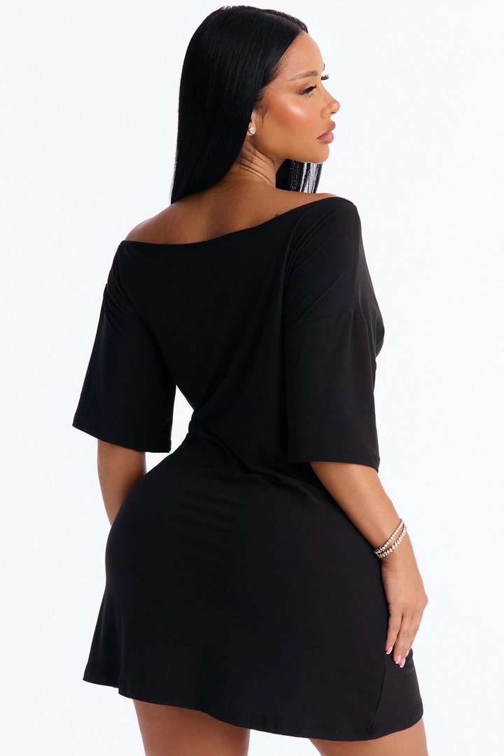 Love My Sleep Off Shoulder Sleep Shirt - Black