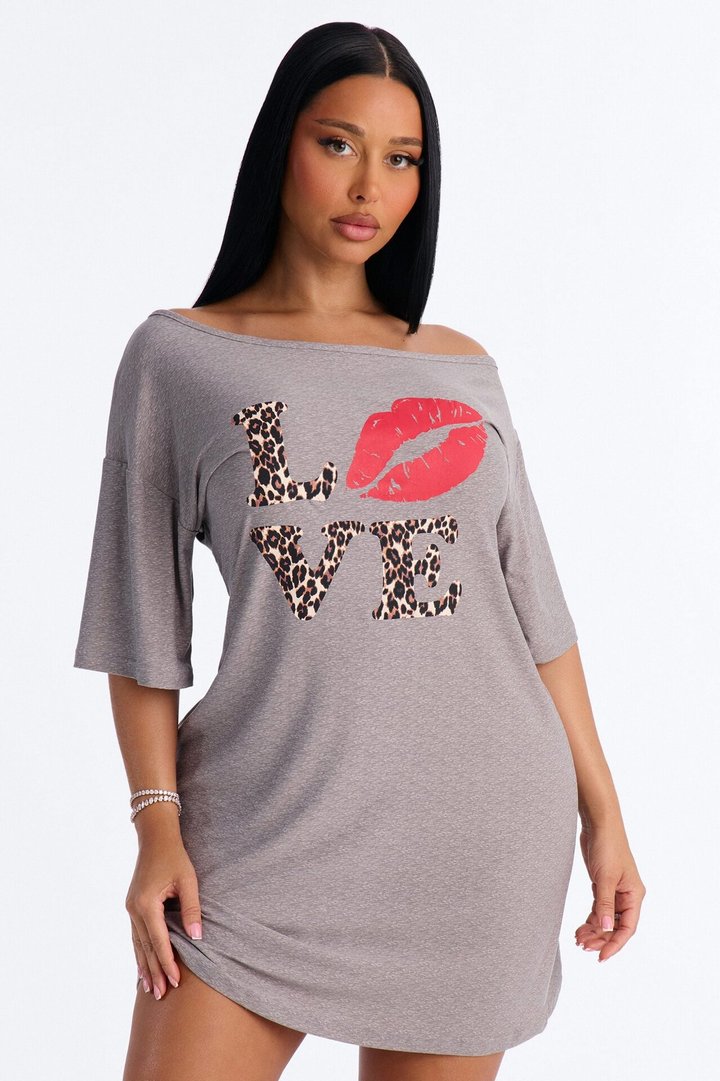 Love My Sleep Off Shoulder Sleep Shirt - Grey