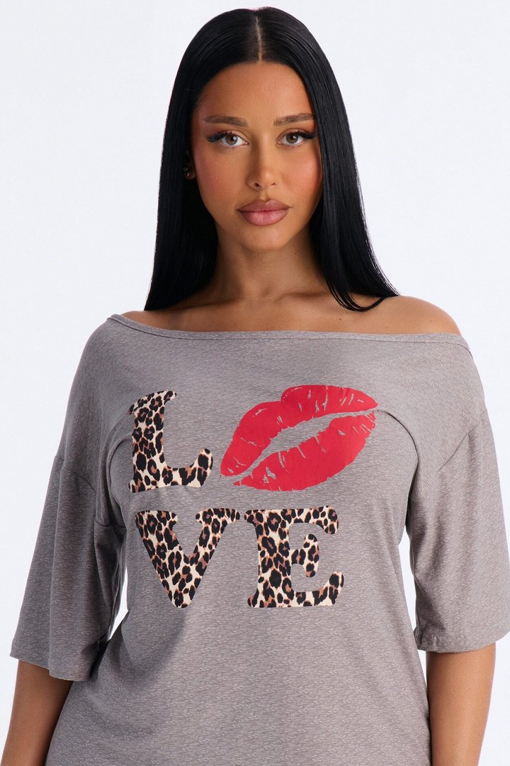 Love My Sleep Off Shoulder Sleep Shirt - Grey