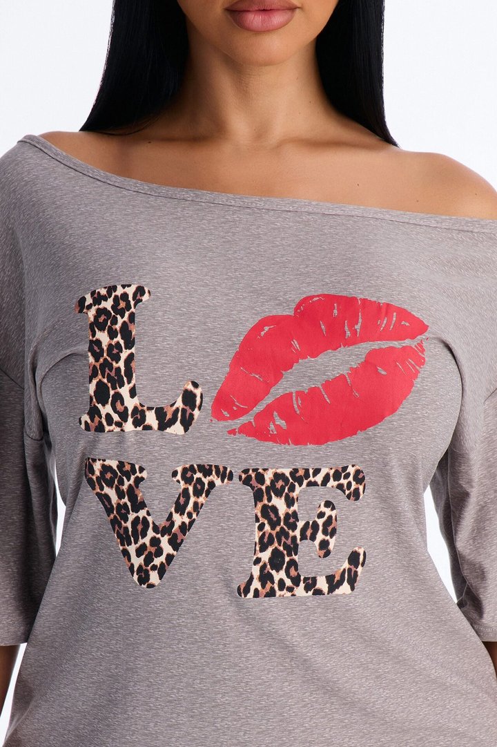Love My Sleep Off Shoulder Sleep Shirt - Grey