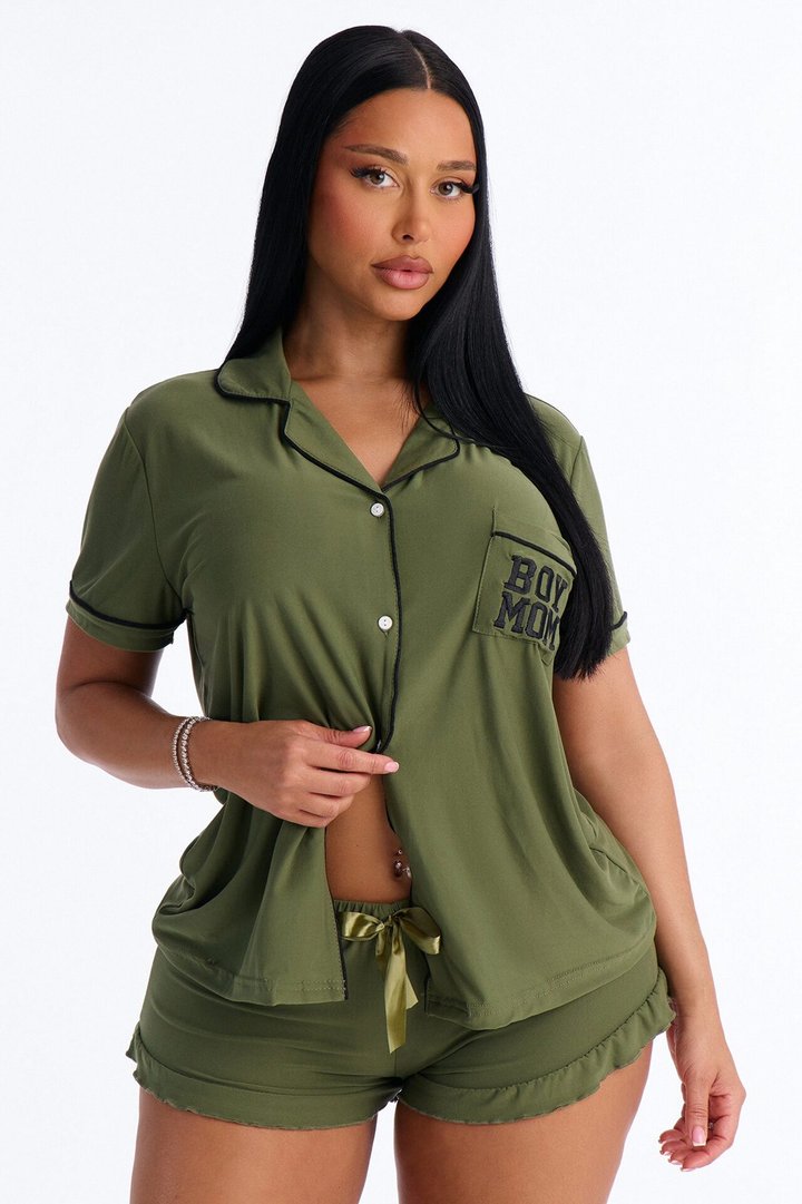 Boy Mom Camo PJ Notch Collar Set - Green/combo
