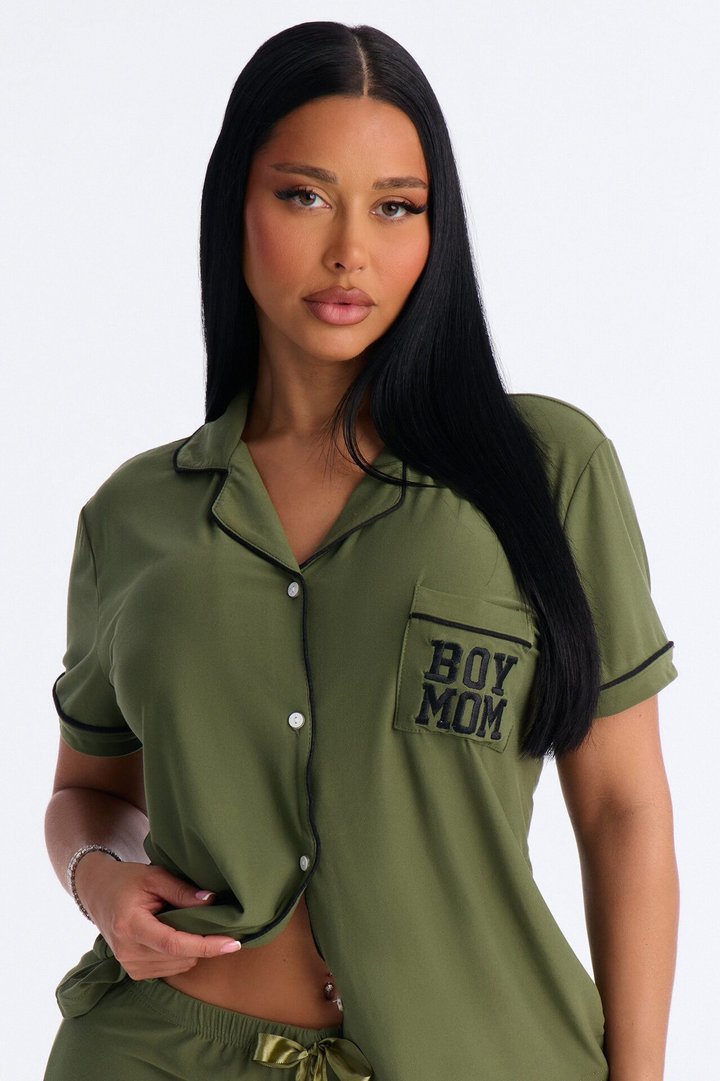 Boy Mom Camo PJ Notch Collar Set - Green/combo