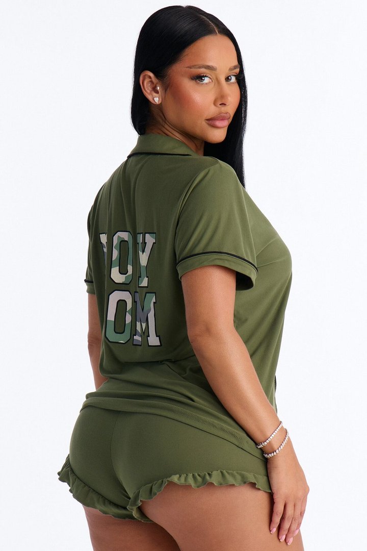 Boy Mom Camo PJ Notch Collar Set - Green/combo