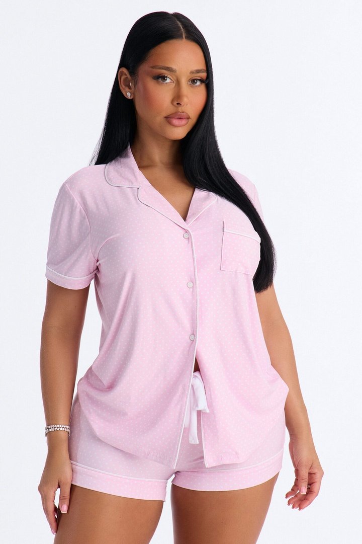 Snuggle All Night Button Up PJ Short Set - Pink