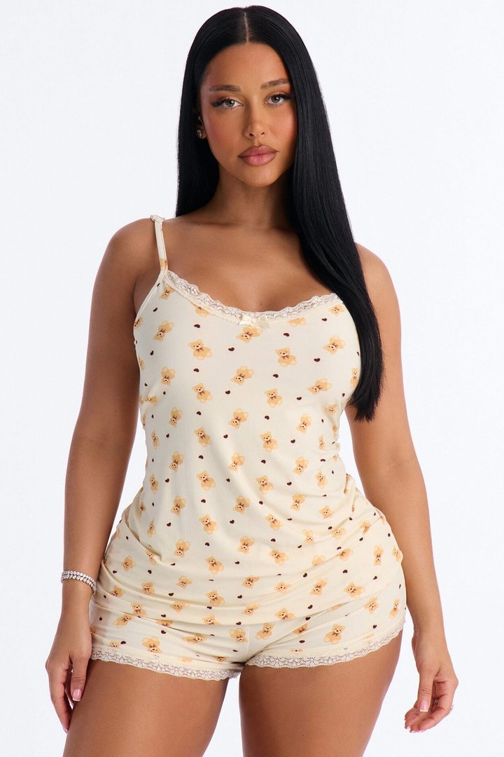 Beary Sleepy 2pc PJ Short Set - Cream/combo