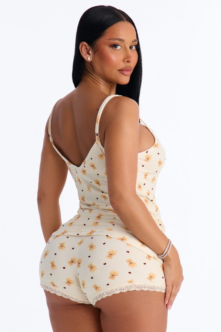 Beary Sleepy 2pc PJ Short Set - Cream/combo