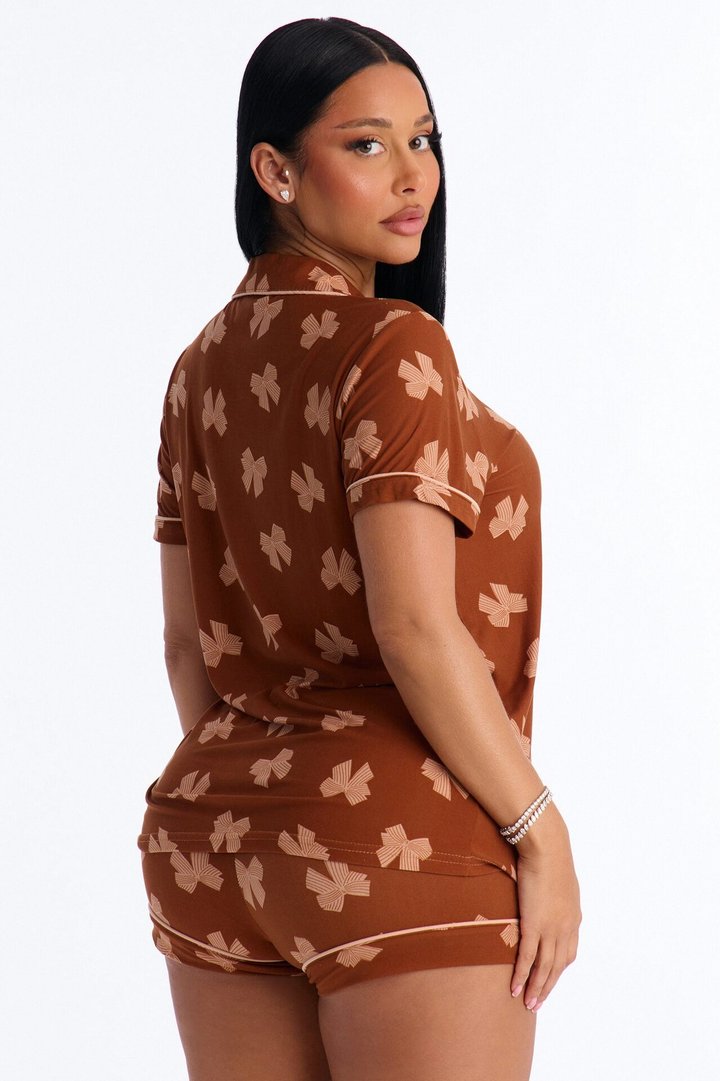 Snuggle Me Button Up PJ Short Set - Brown