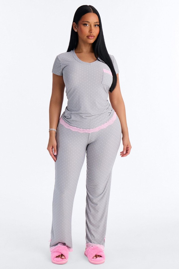 Soft Ease Lace Trim PJ Pant Set - Grey