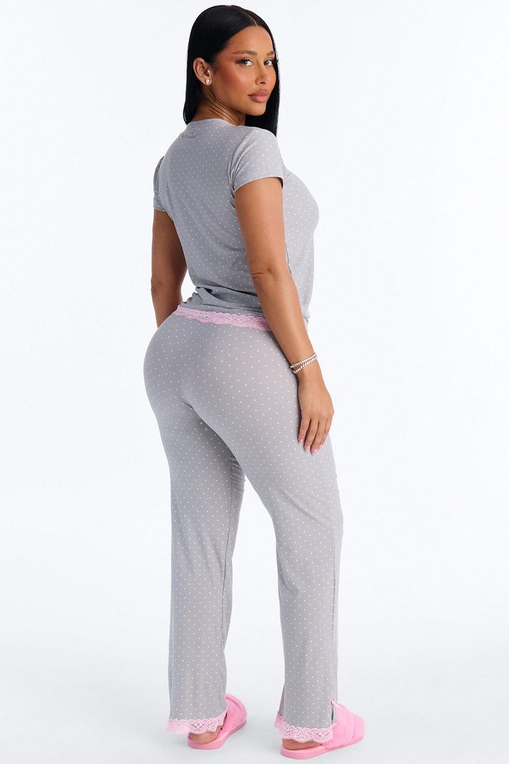 Soft Ease Lace Trim PJ Pant Set - Grey