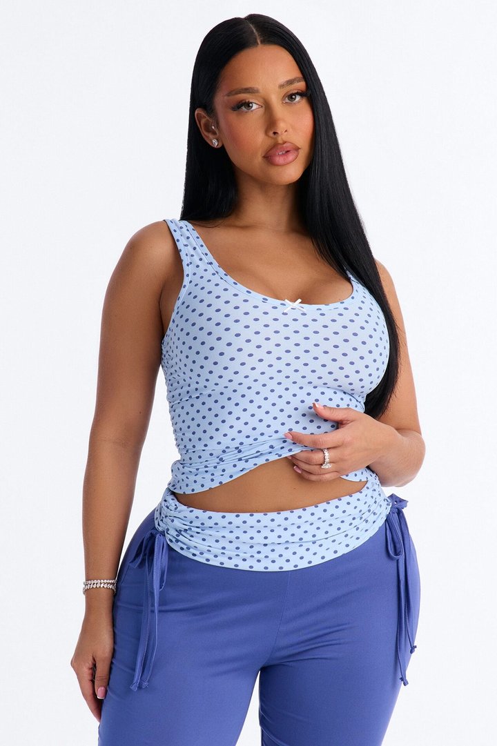 Petty Dreams Tank PJ Foldover Pant Set - Blue/combo
