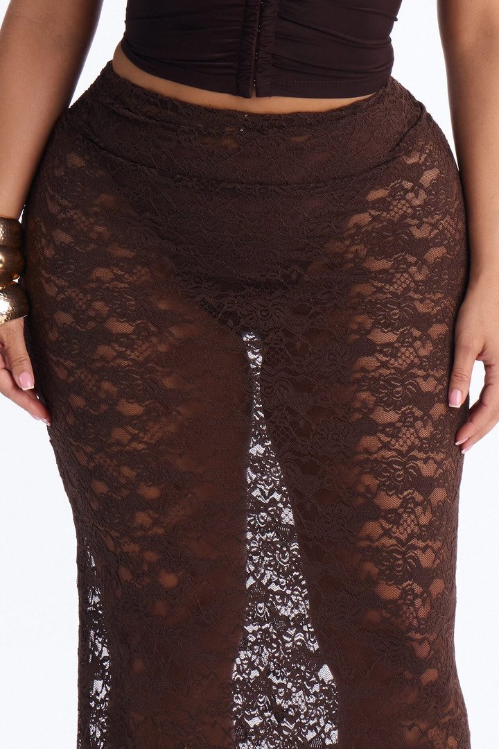 Love For You Ruched Lace Maxi Skirt - Chocolate