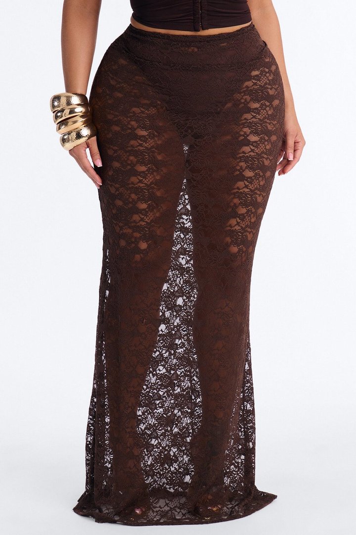 Love For You Ruched Lace Maxi Skirt - Chocolate