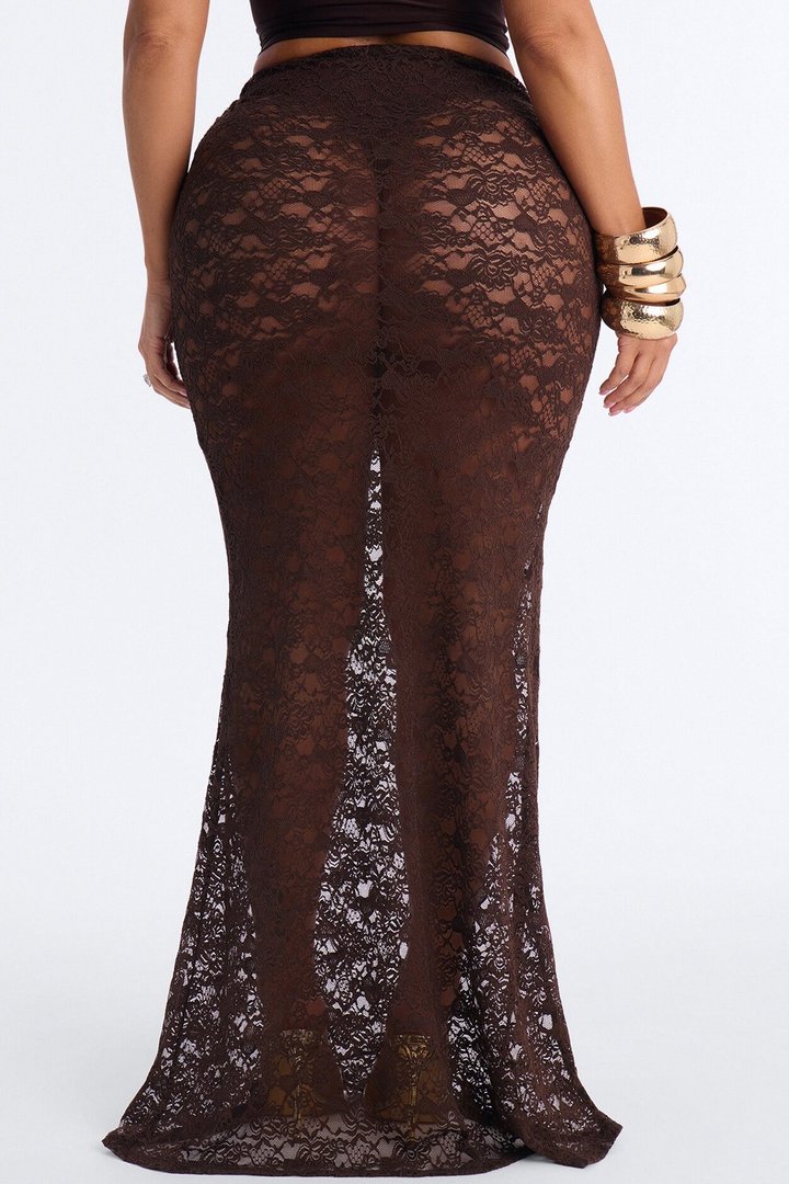 Love For You Ruched Lace Maxi Skirt - Chocolate