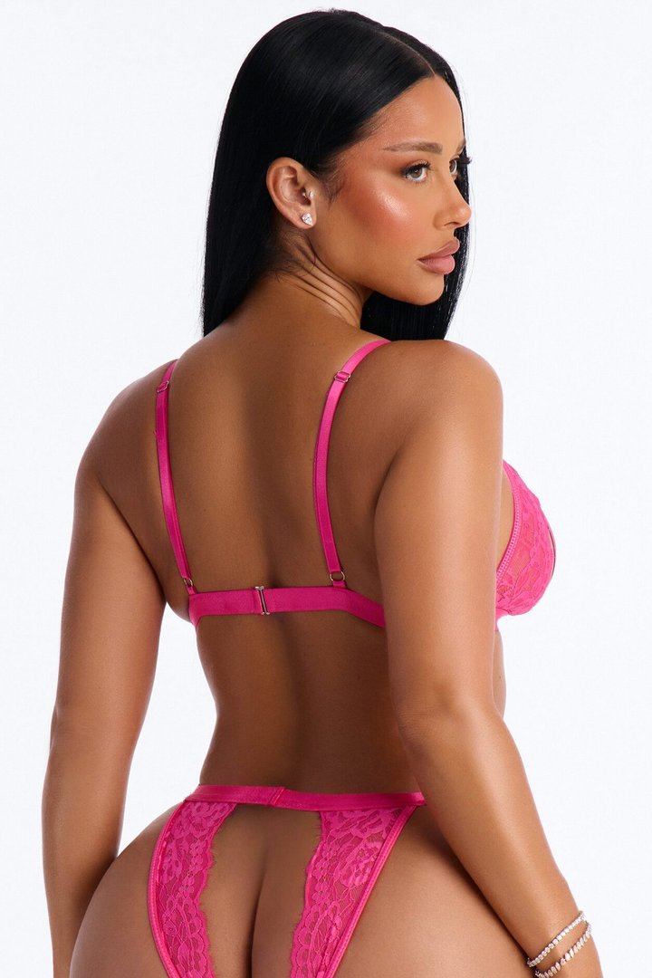 Sneak Peak Lace Bralette 2 Piece Set - Fuchsia