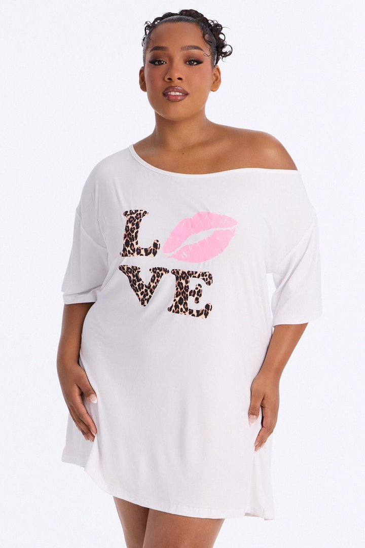 Love Love Love One Shoulder PJ Sleep Shirt - White