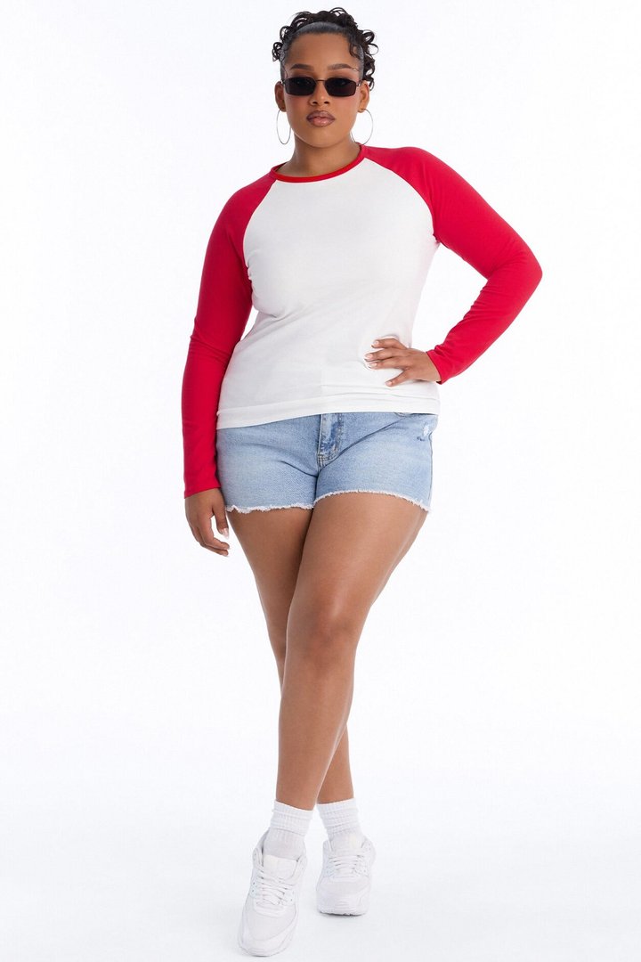 Kendall Long Sleeve Raglan Top - Red/combo