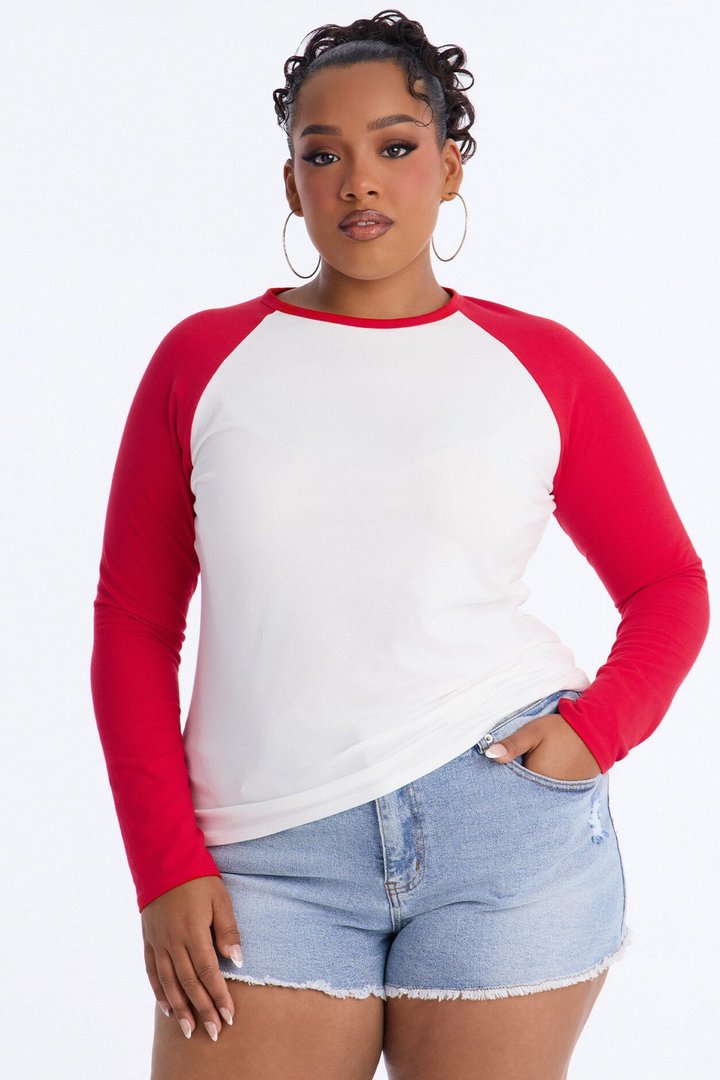 Kendall Long Sleeve Raglan Top - Red/combo