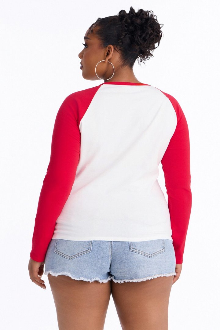 Kendall Long Sleeve Raglan Top - Red/combo