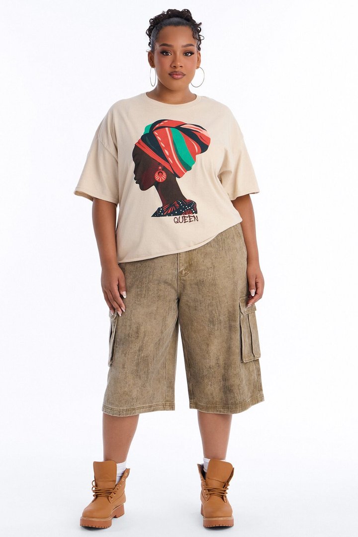 Powerful Queen Oversized Tee - Sand