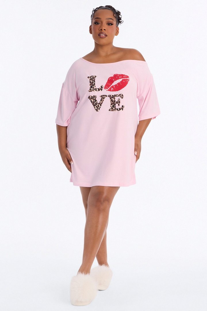Love My Sleep Off Shoulder Sleep Shirt - Pink
