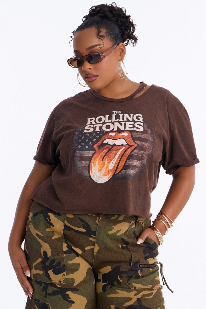 The Rolling Stones Americana Cut Out Crop Tee - Dark Brown
