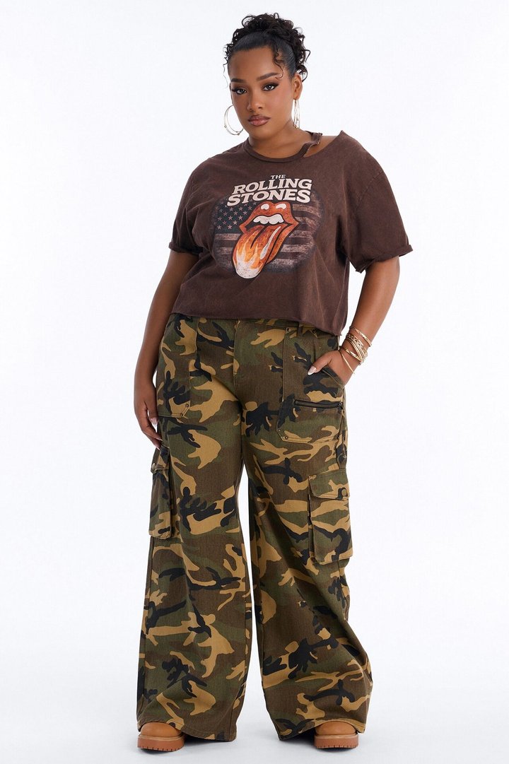 The Rolling Stones Americana Cut Out Crop Tee - Dark Brown