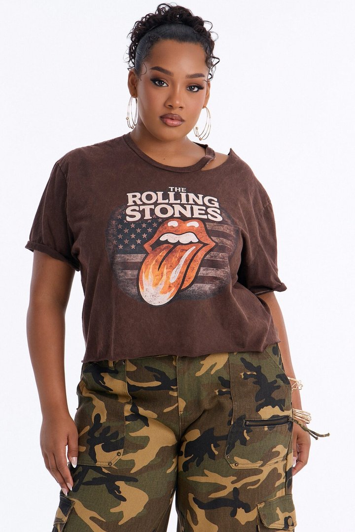 The Rolling Stones Americana Cut Out Crop Tee - Dark Brown