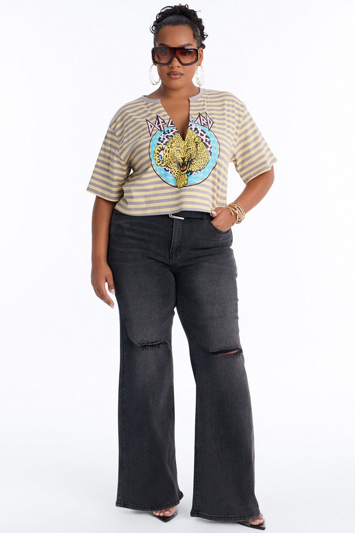 Def Leppard Stripe Crop Tee - Butter Yellow