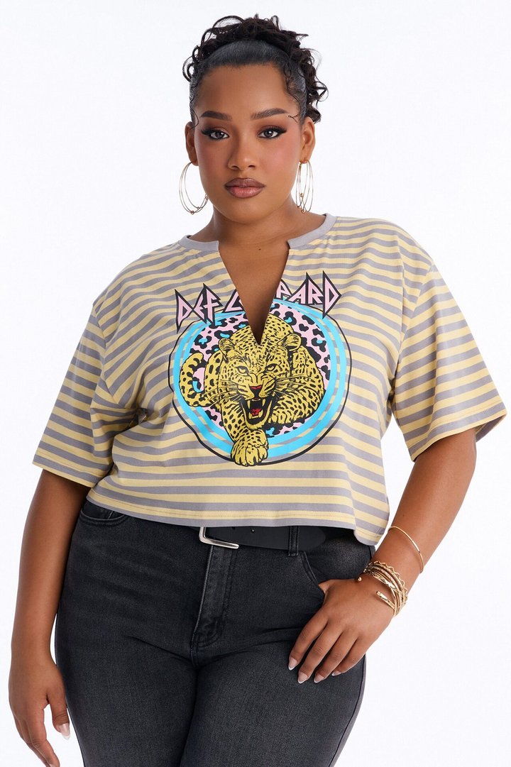 Def Leppard Stripe Crop Tee - Butter Yellow