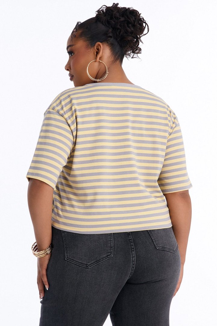 Def Leppard Stripe Crop Tee - Butter Yellow