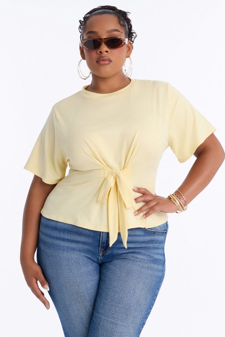 Subtle Intent Tie Front Short Sleeve Top - Butter Yellow
