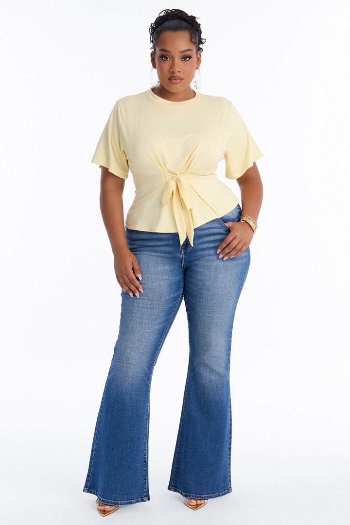 Subtle Intent Tie Front Short Sleeve Top - Butter Yellow