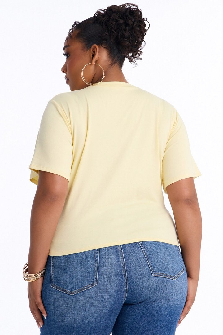 Subtle Intent Tie Front Short Sleeve Top - Butter Yellow