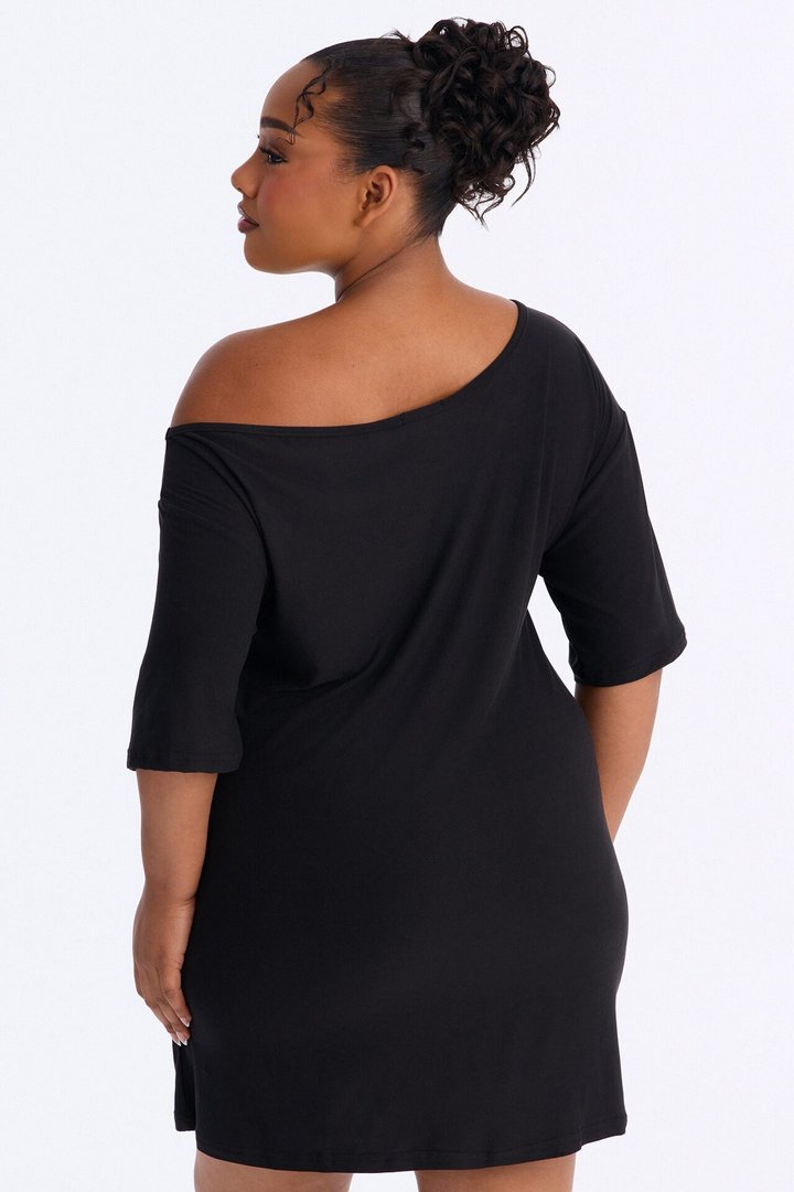 Love My Sleep Off Shoulder Sleep Shirt - Black