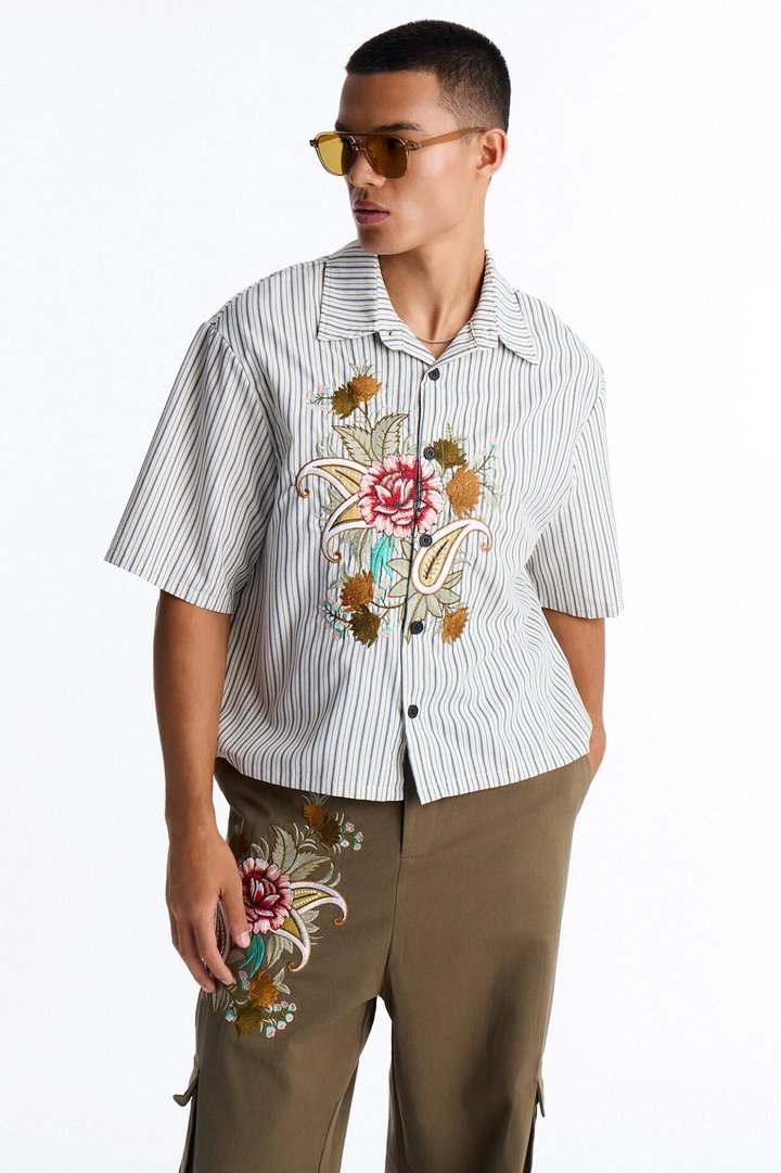 Bloomfall Paisley Button Up Shirt - Light Blue