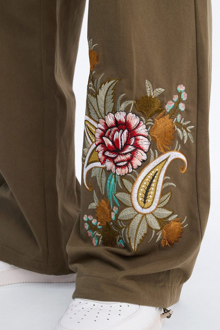 Baggy Bloomfall Paisley Cargo Pant - Olive/combo