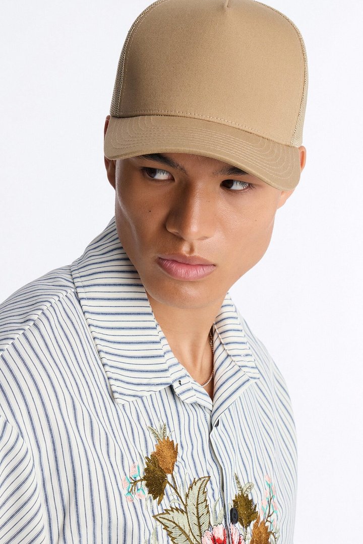 Basic Mesh Back Panel Snapback Hat - Khaki